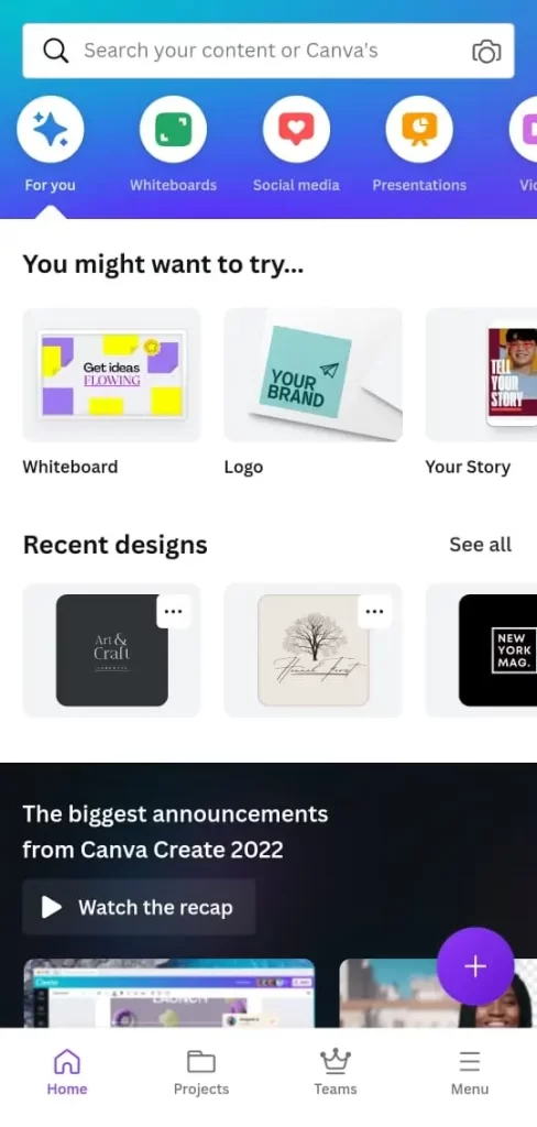 Canva-Pro-Apk-Home-Page-Screenshot